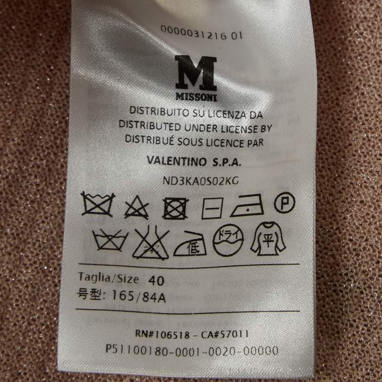 Pre Owned M Missoni Pink Patterned Lurex Knit Front Open Long Cardigan S