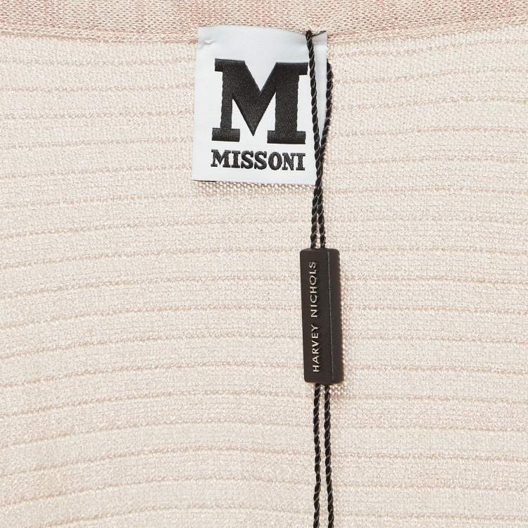 Pre Owned M Missoni Pink Patterned Lurex Knit Front Open Long Cardigan S