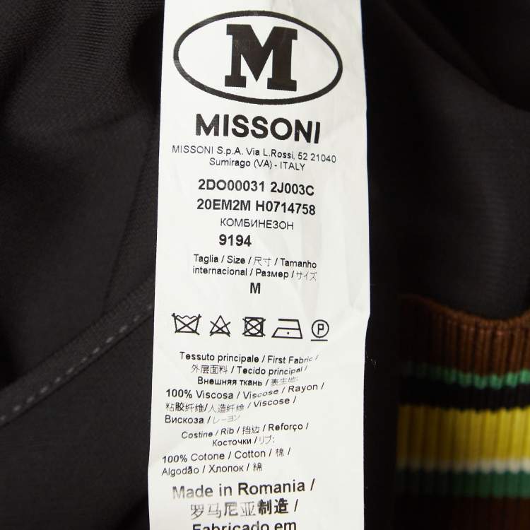 Pre Owned M Missoni Black Jersey Contrast Waist Trim Jumpsuit M