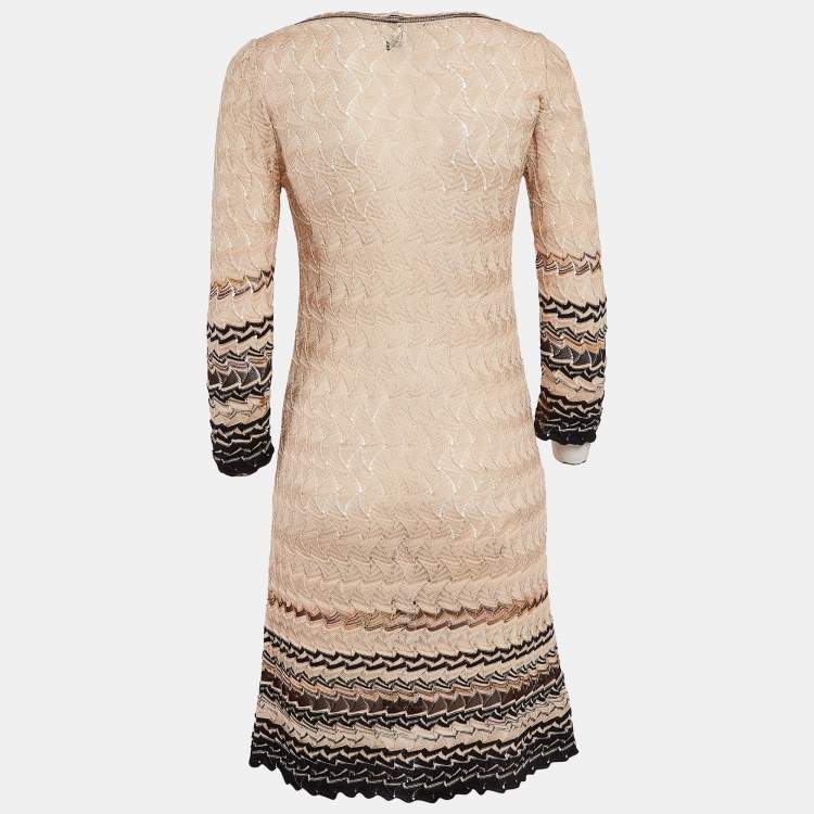 Pre Owned M Missoni Beige Patterned Knit Round Neck Mini Dress M
