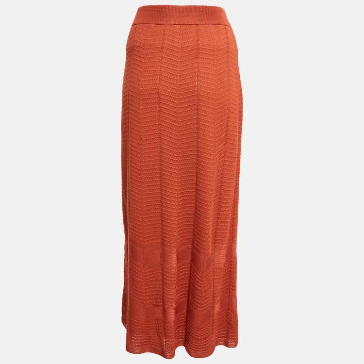 Pre Owned M Missoni Rust Orange Patterned Knit Maxi Skirt M