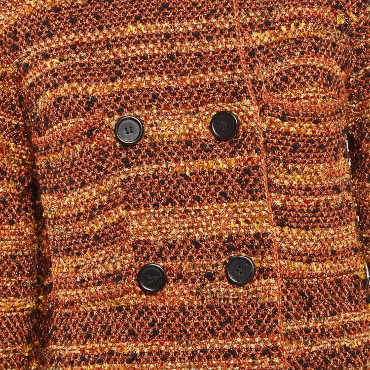 Pre Owned M Missoni Multicolor Tweed Double Breasted Long Jacket M