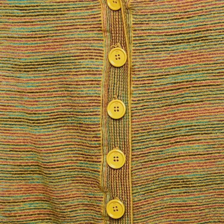 Pre Owned M Missoni Yellow Stripe Knit and Silk Buttoned Cardigan M