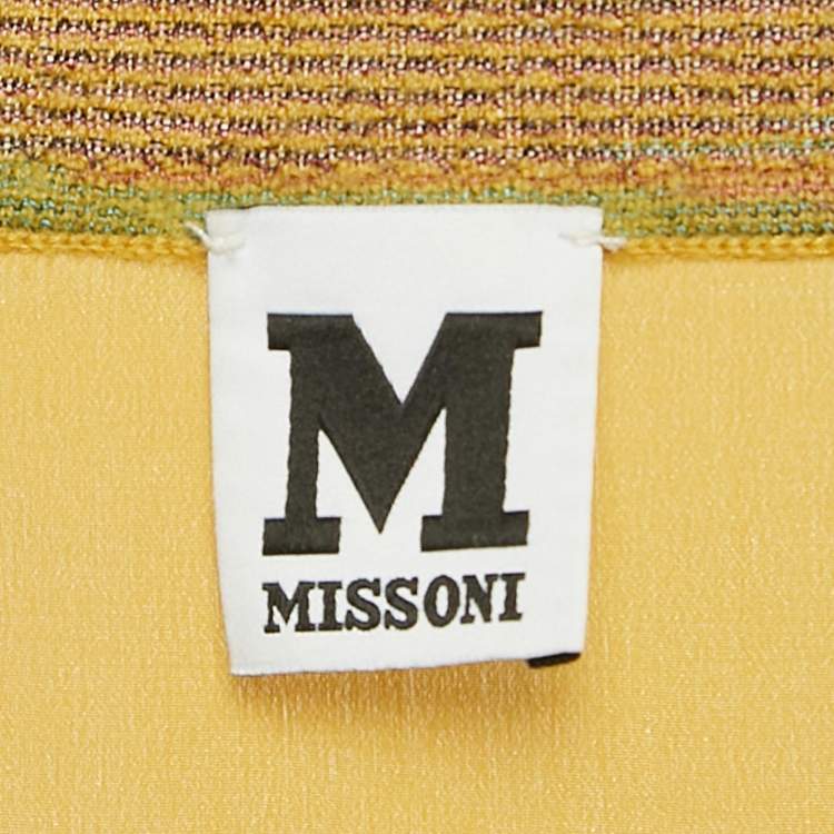 Pre Owned M Missoni Yellow Stripe Knit and Silk Buttoned Cardigan M