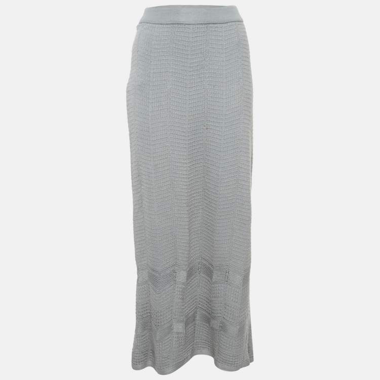 Pre Owned M Missoni Grey Chevron Knit Maxi Skirt S