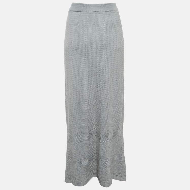 Pre Owned M Missoni Grey Chevron Knit Maxi Skirt S