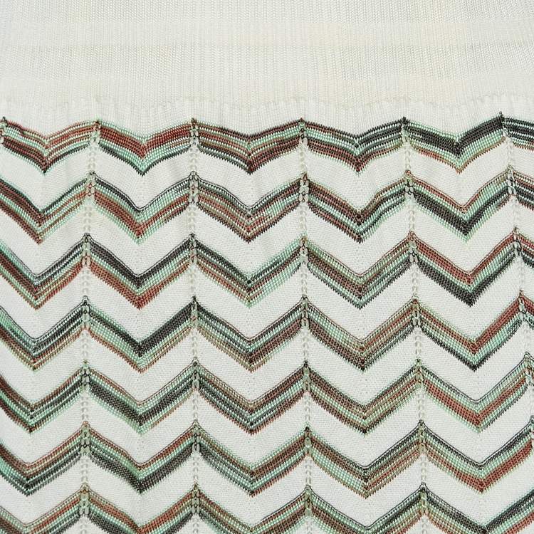Pre Owned M Missoni Ivory White Chevron Pattern Knit Sleeveless Maxi Dress L