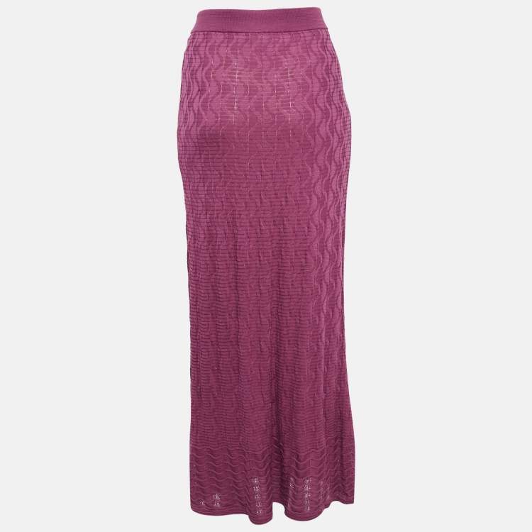 Pre Owned M Missoni Pink Patterned Knit Maxi Skirt S