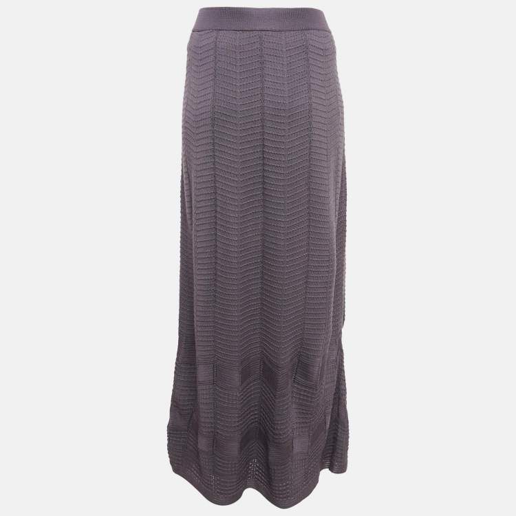 Pre Owned M Missoni Light Purple Chevron Pattern Knit Maxi Skirt S