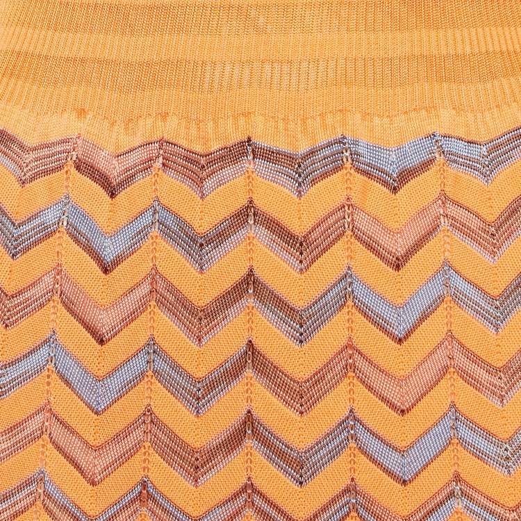 Pre Owned M Missoni Orange Chevron Knit Sleeveless Maxi Dress L