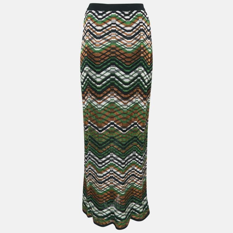 Pre Owned M Missoni Black Striped Knit Maxi Skirt S