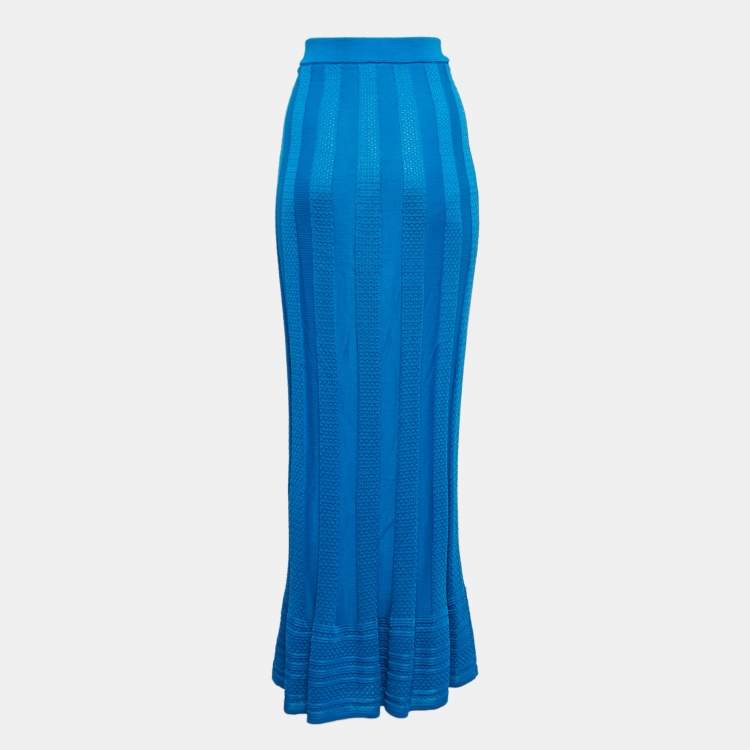 Pre Owned M Missoni Blue Stripe Pattern Knit Maxi Skirt M