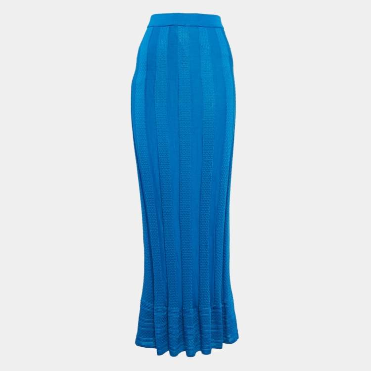 Pre Owned M Missoni Blue Stripe Pattern Knit Maxi Skirt M