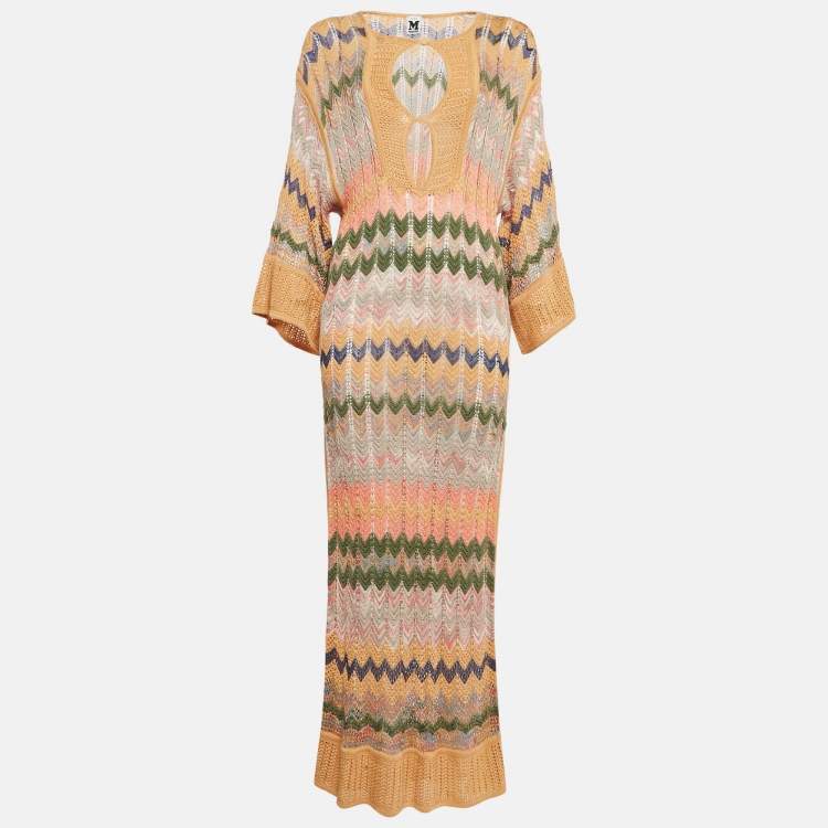 Pre Owned M Missoni Multicolor Chevron Crochet Knit Sheer Maxi Dress M