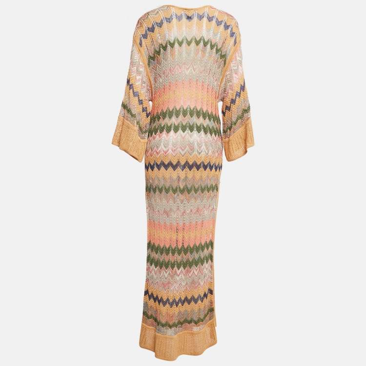 Pre Owned M Missoni Multicolor Chevron Crochet Knit Sheer Maxi Dress M