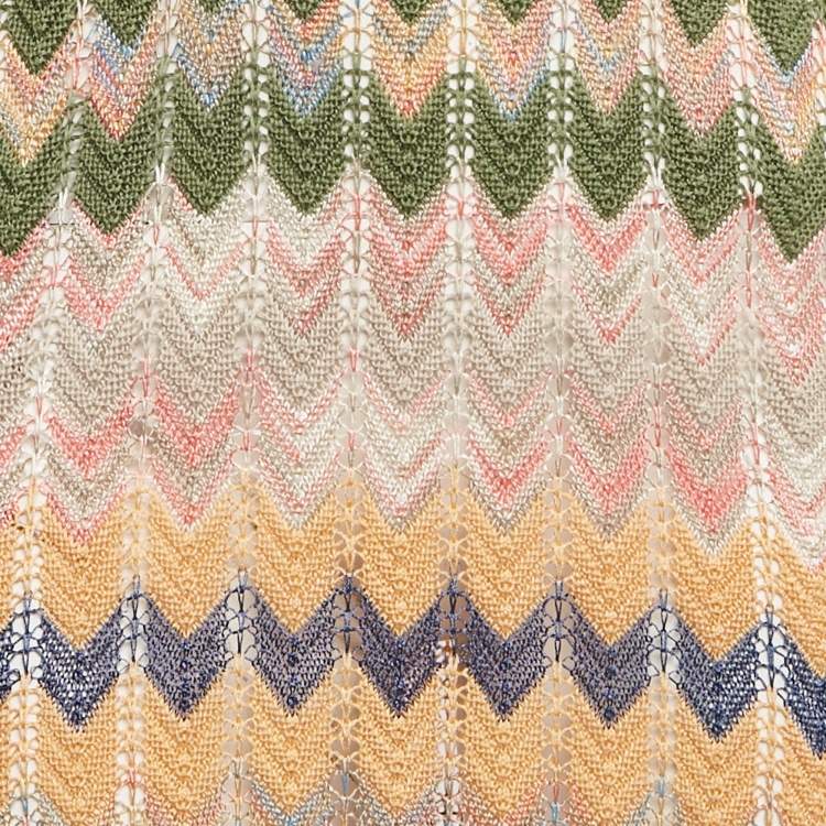 Pre Owned M Missoni Multicolor Chevron Crochet Knit Sheer Maxi Dress M