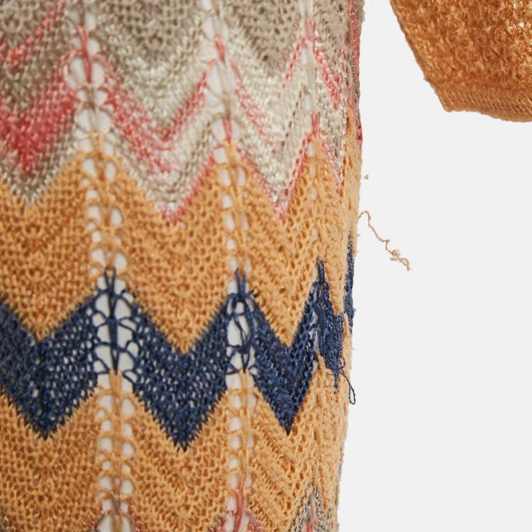 Pre Owned M Missoni Multicolor Chevron Crochet Knit Sheer Maxi Dress M
