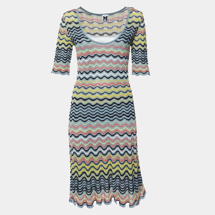 Pre Owned M Missoni Grey/Multicolor Wave Patterned Lurex Knit Dress M