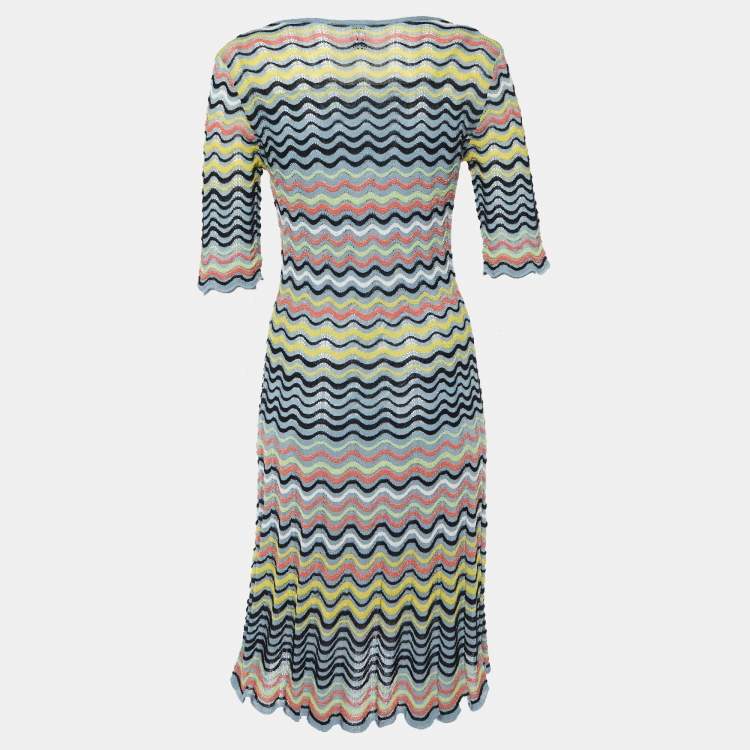Pre Owned M Missoni Grey/Multicolor Wave Patterned Lurex Knit Dress M