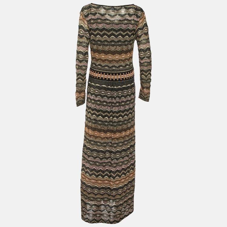 Pre Owned M Missoni Multicolor Perforated Lurex Knit Maxi Dress M