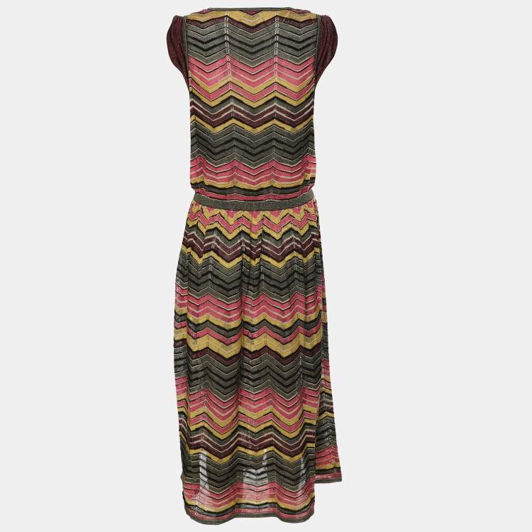 Pre Owned M Missoni Multicolor Knit Fabric Midi Dress M