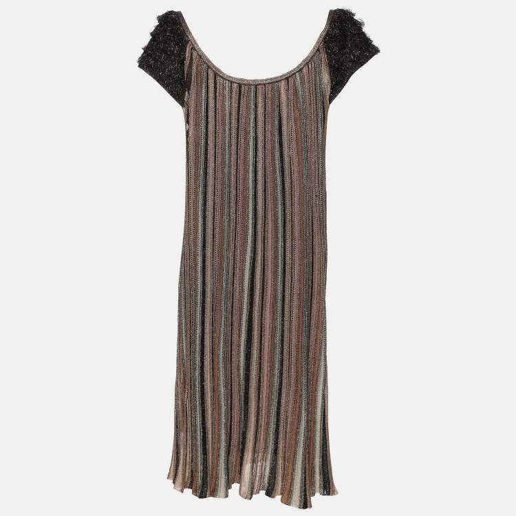 Pre Owned M Missoni Multicolor Striped Lurex Knit Dress M