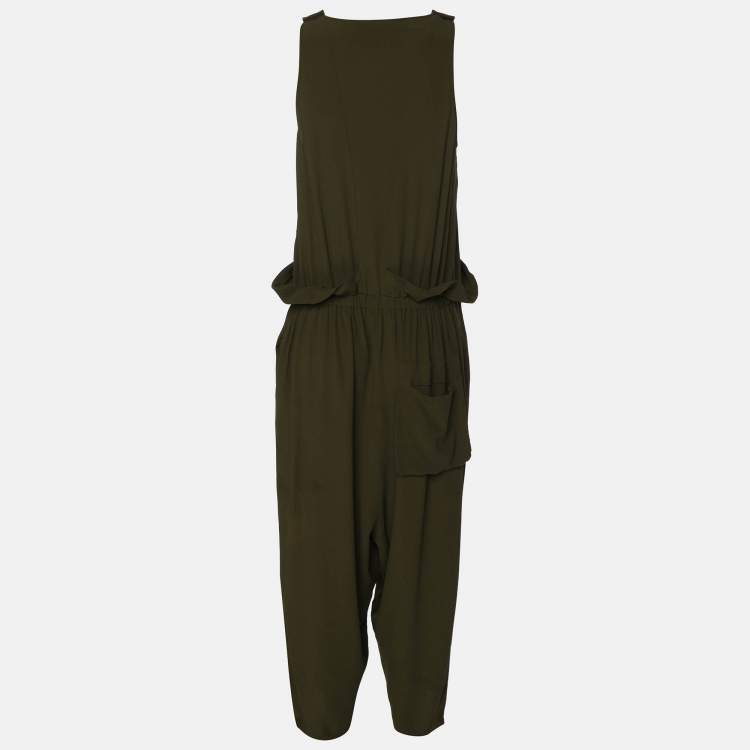 Pre Owned M Missoni Green Acetate Blend Belted Sleeveless Jumpsuit S
