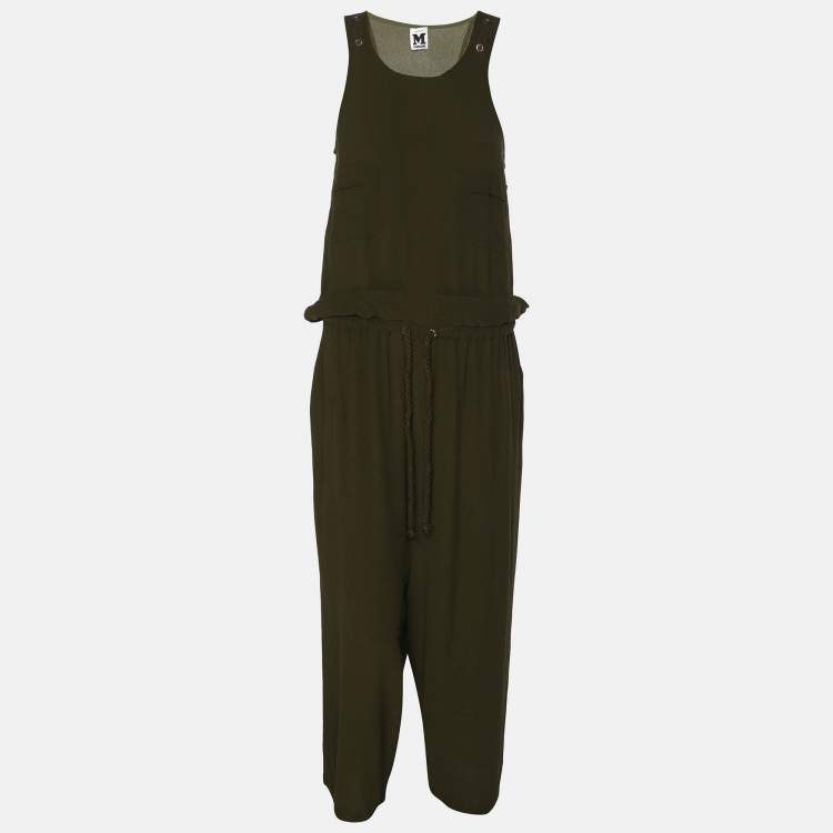 Pre Owned M Missoni Green Acetate Blend Belted Sleeveless Jumpsuit S