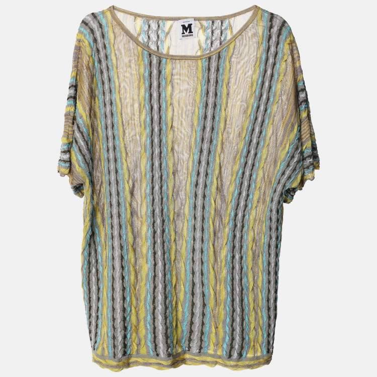 Pre Owned M Missoni Grey/Yellow Knit Fabric Top M