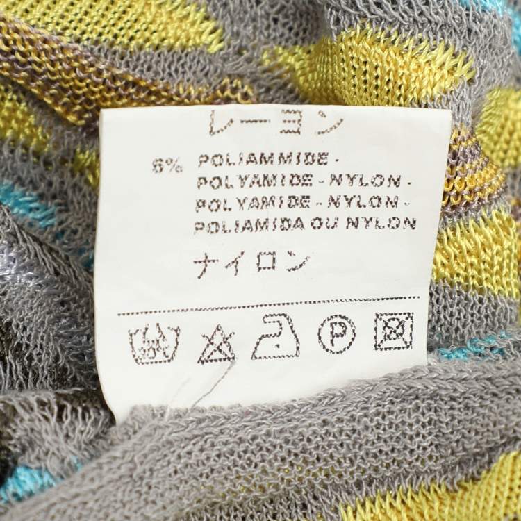 Pre Owned M Missoni Grey/Yellow Knit Fabric Top M
