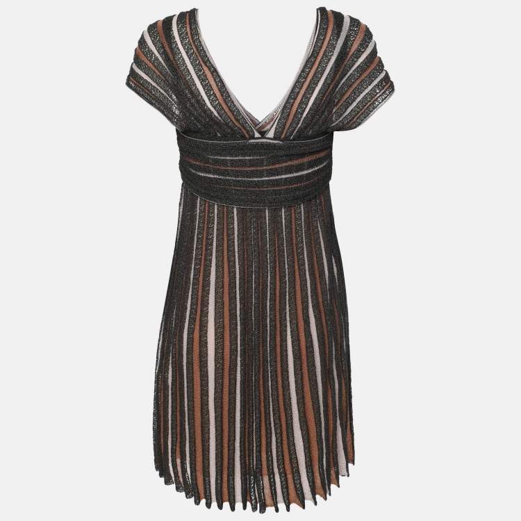 Pre Owned M Missoni Brown/Black Striped Knit Fabric Mini Dress S
