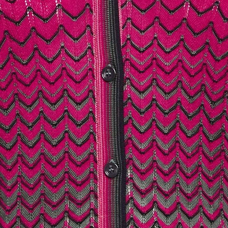 Pre Owned M Missoni Pink Chevron Pointelle Knit Button Front Cardigan M