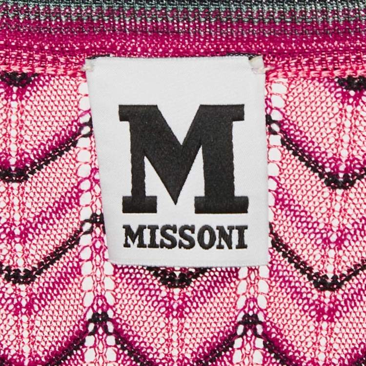 Pre Owned M Missoni Pink Chevron Pointelle Knit Button Front Cardigan M