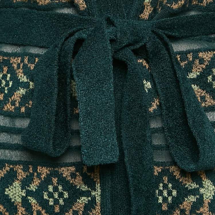 Pre Owned M Missoni Green Stripe Knit Belted Long Cardigan M