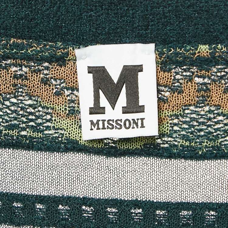 Pre Owned M Missoni Green Stripe Knit Belted Long Cardigan M
