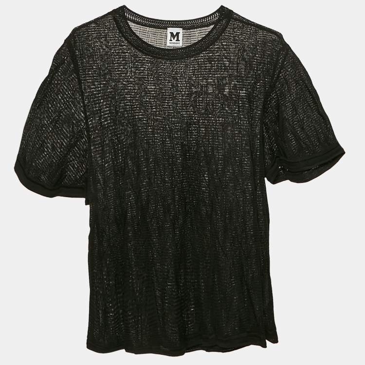 Pre Owned M Missoni Black Chevron Knit Sheer Top M