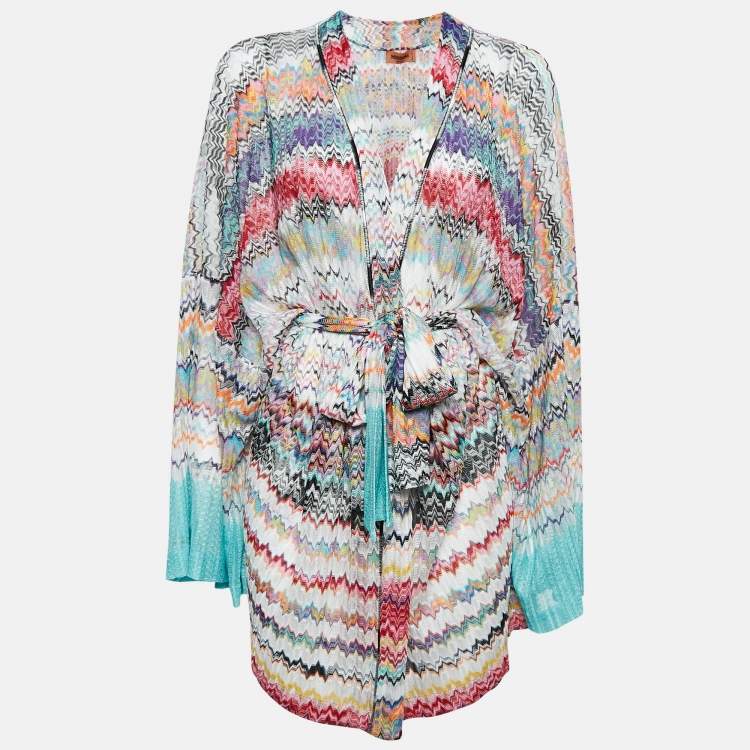 Pre Owned M Missoni Multicolor Chevron Knit Belted Cardigan L