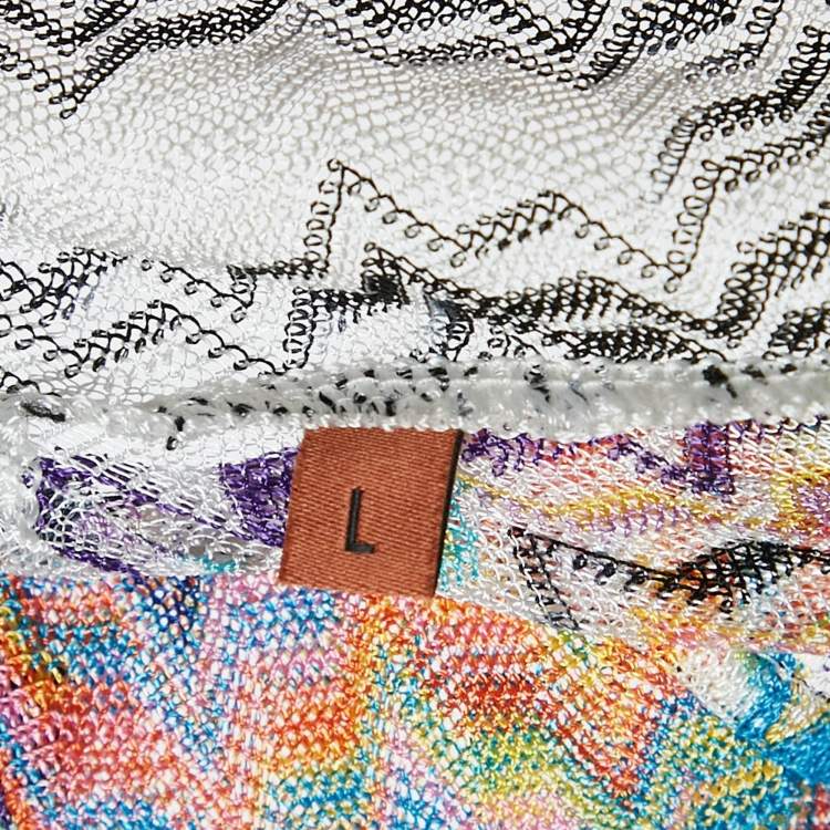 Pre Owned M Missoni Multicolor Chevron Knit Belted Cardigan L