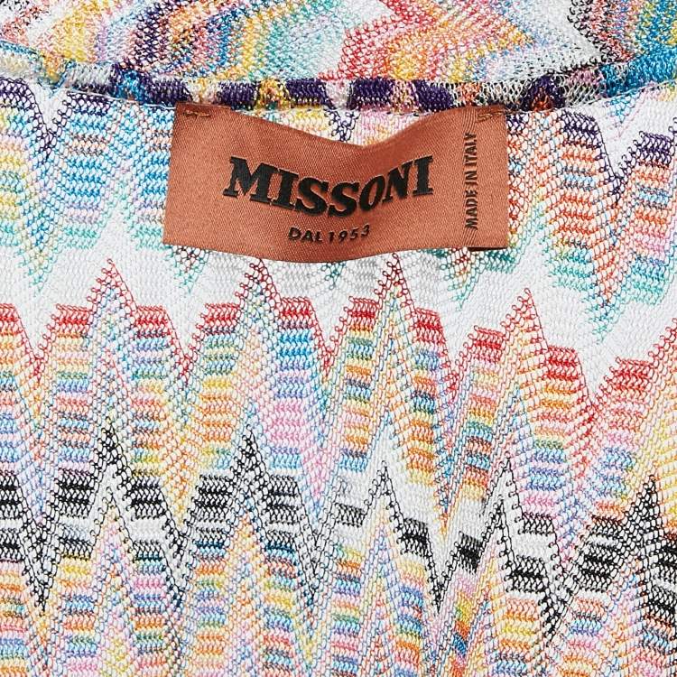 Pre Owned M Missoni Multicolor Chevron Knit Belted Cardigan L