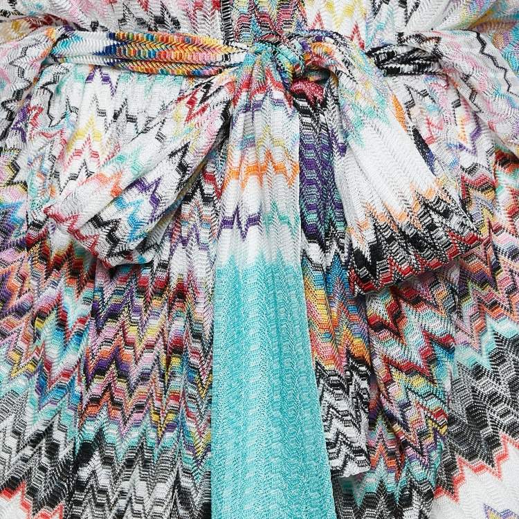 Pre Owned M Missoni Multicolor Chevron Knit Belted Cardigan L