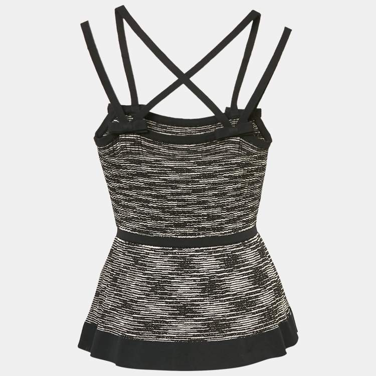 Pre Owned M Missoni Black/White Stripe Lurex Knit Bow Detail Strappy Top M