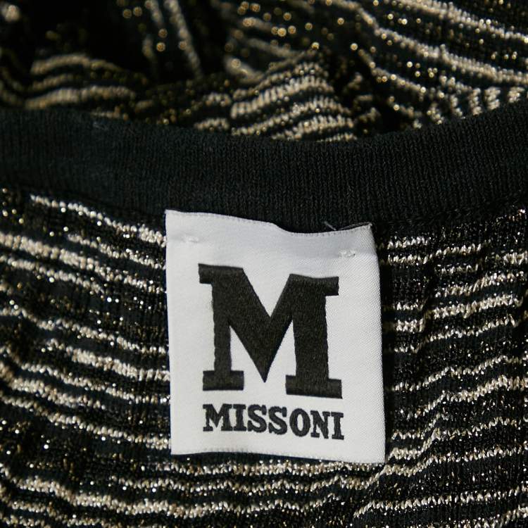 Pre Owned M Missoni Black/White Stripe Lurex Knit Bow Detail Strappy Top M