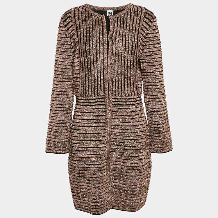 Pre Owned M Missoni Metallic Stripe Lurex Knit Long Cardigan L