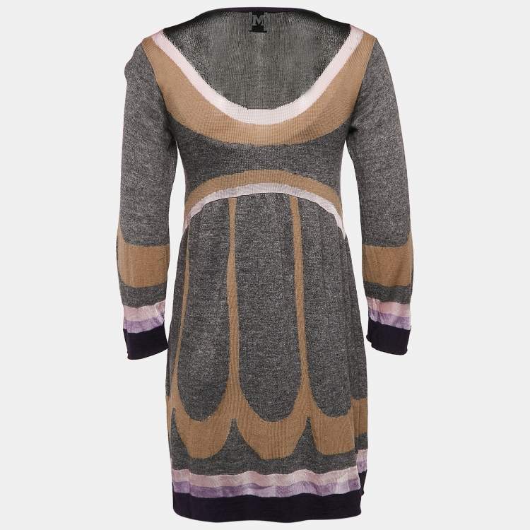 Pre Owned M Missoni Multicolor Pattern Wool Blend Knit Knee-Length Dress S