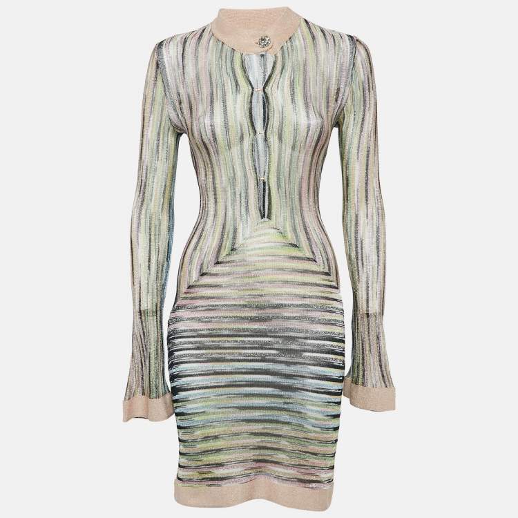 Pre Owned M Missoni Multicolor Patterned Lurex Knit Full Sleeve Midi Dress S