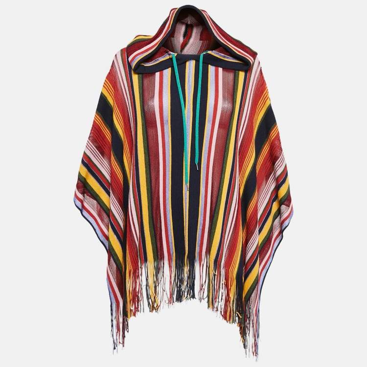 Pre Owned M Missoni Multicolor Wool Blend Knit Fringed Poncho ONE SIZE