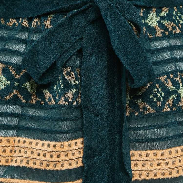 Pre Owned M Missoni Green/Multicolor Knit Waist Tie-Up Long Cardigan S