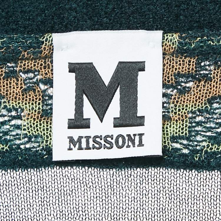 Pre Owned M Missoni Green/Multicolor Knit Waist Tie-Up Long Cardigan S