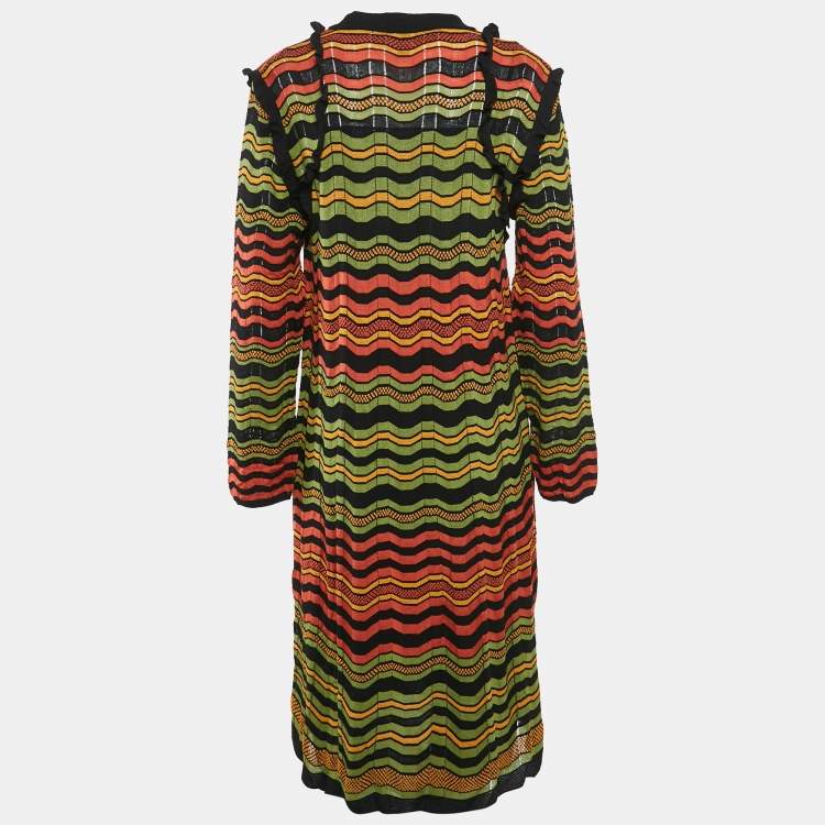 Pre Owned M Missoni Multicolor Patterned Knit Ruffled Midi Dress L