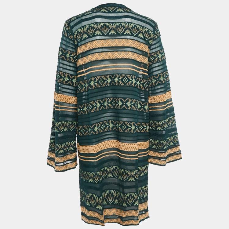Pre Owned M Missoni Green/Multicolor Patterned Knit Open Front Cardigan L